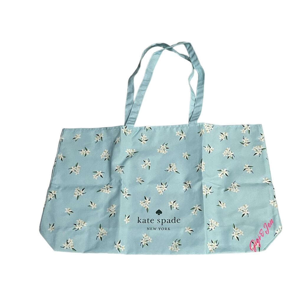 Kate Spade New York Canvas Tote Bag Large Sky Blue Petal Flower New